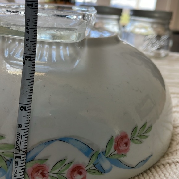 Vintage 1950s Hall’s Rose Blue Ribbon Garland Serving Bowl. Made in USA - Picture 8 of 10